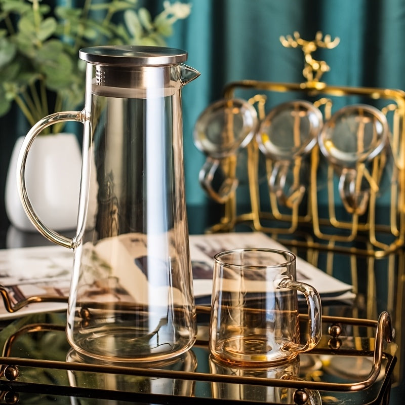 High Borosilicate Glass Kettle, (1 Kettle + 1 Brush), Available in 3 Colors, Large Capacity Heat And Cold Resistant Glass Pot with Brush, Microwave\u002FRefrigerator Safe, Perfect for Juice, Milk, Coffee, And Tea